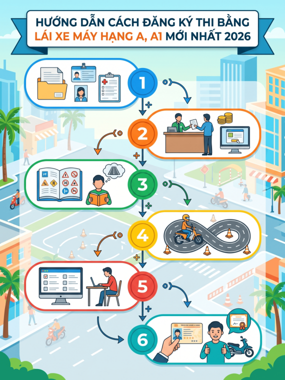 Hướng Dẫn Cách Đăng Ký Thi Bằng Lái Xe Máy Hạng A, A1 Mới Nhất 2026
